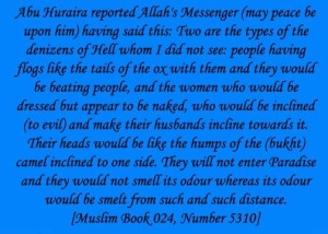 Muslim Book 024Number 5310, woma, muslim, clothed yet naked, camel hump, paradise
